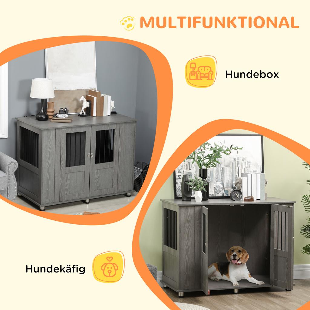 Dog Crate Table for Medium and Large Dogs with Magnetic Door for Indoor Use, 114 x 60 x 82 cm, Grey