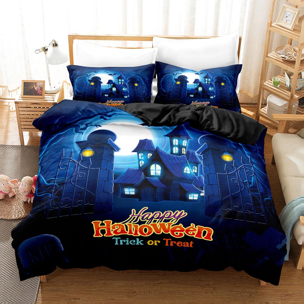 

Horro Halloween Purple Castle Pumpkin 3D Print Bedding Set Soft Duvet Cover King Queen Twin Size Halloween Gift Bedroom Decor EU Single 135x200cm