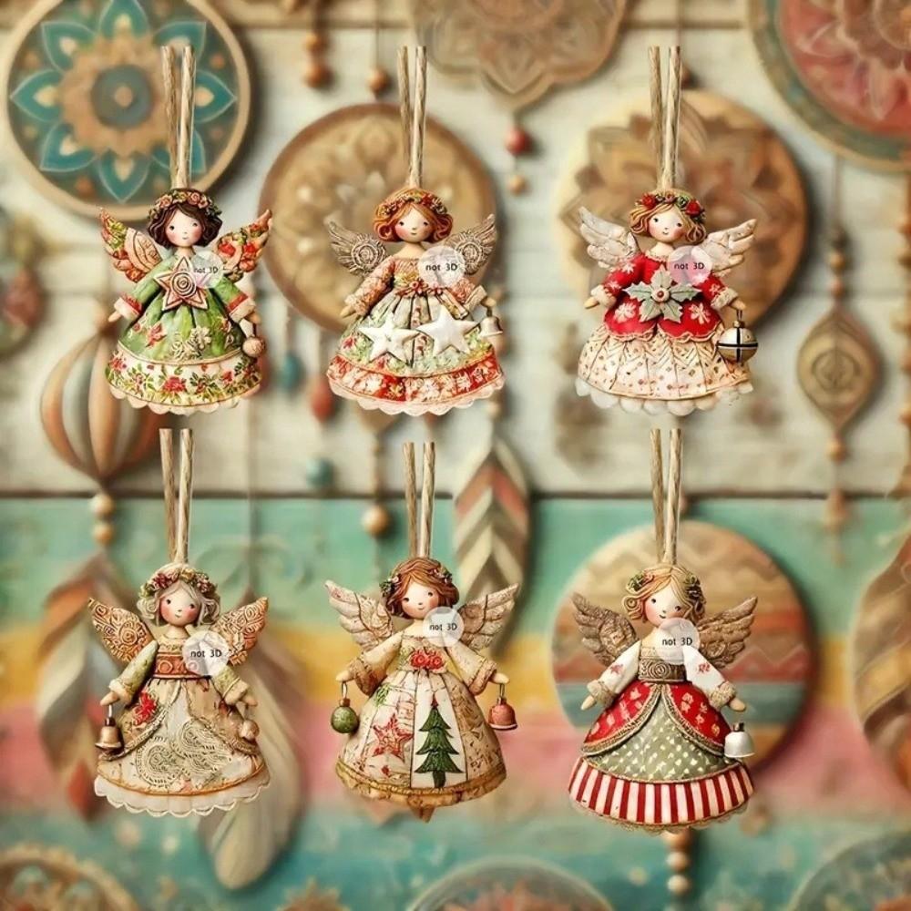 12pcs Colorful Design Christmas Hanging Wooden Xmas Decor Sweet Girl-Shaped Pendant New Year Gift