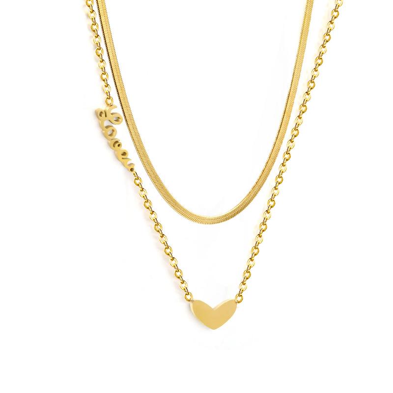 Double Layered Heart Necklace - Titanium Steel, Non-Fading, Trendy Cold Style Design for Women.