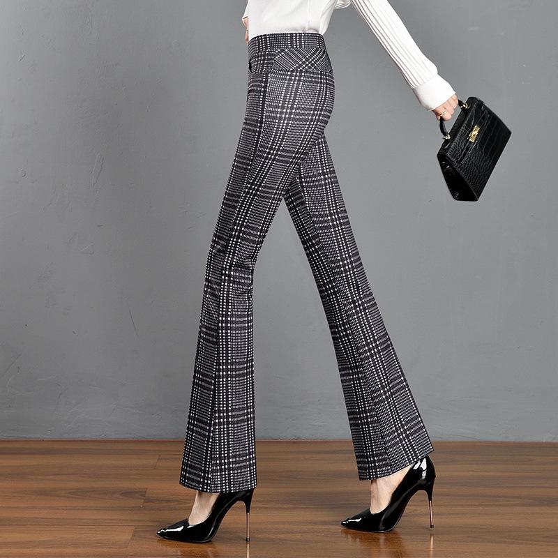 2025 Stylish Plaid Micro-Flare Women's Pants – Slimming, Body-Shaping & Elastic for Spring