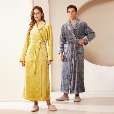 Lounge Robes Simple Plus Long Section Robe Fall Winter Coral Fleece Thickened Winter Models Couple Facecloth Comfortable and Elegant Pajamas Bathrobe
