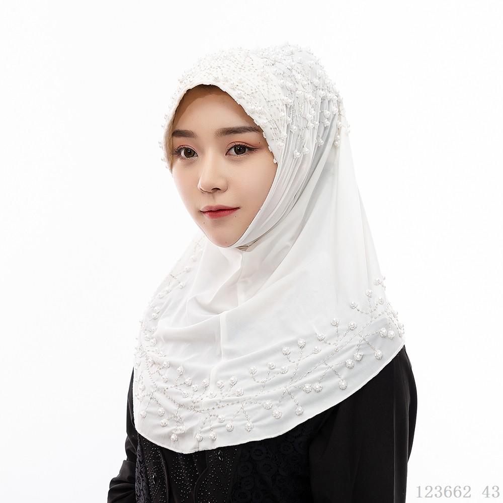 A Dropshipping / Spot Wholesale / OEM Handmade Beaded Islamic Costumes Women s Scarf Muslim Headscarf белый