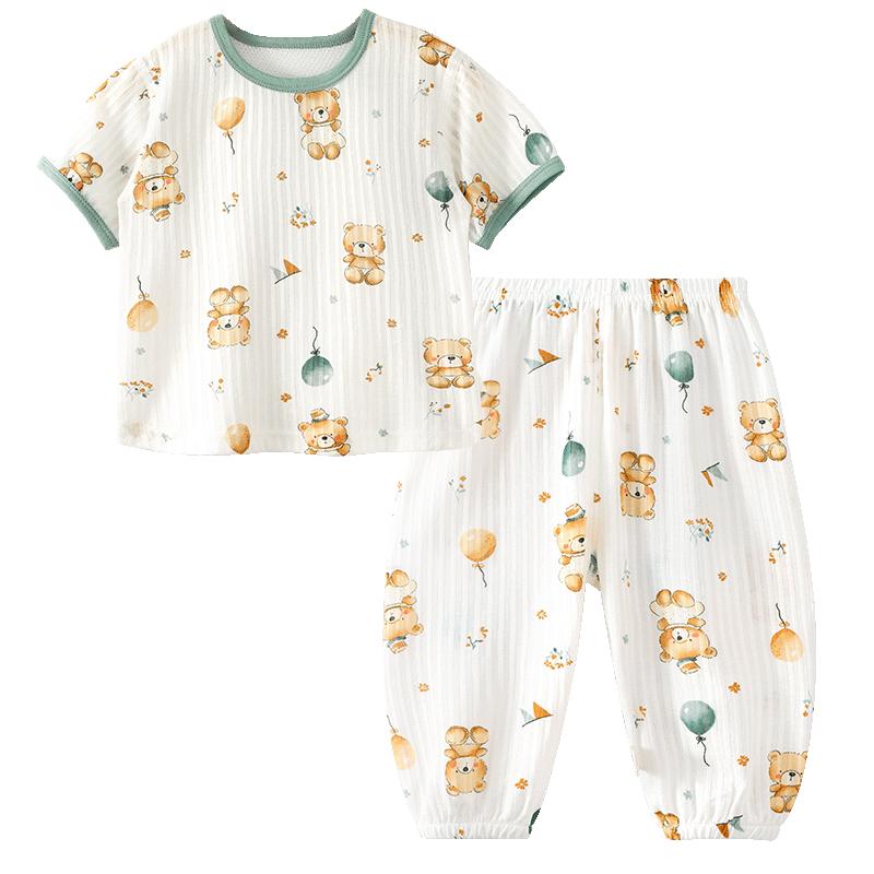 Летний хлопковый комплект Youqi Baby: топ с коротким рукавом и штаны от комаров 80
