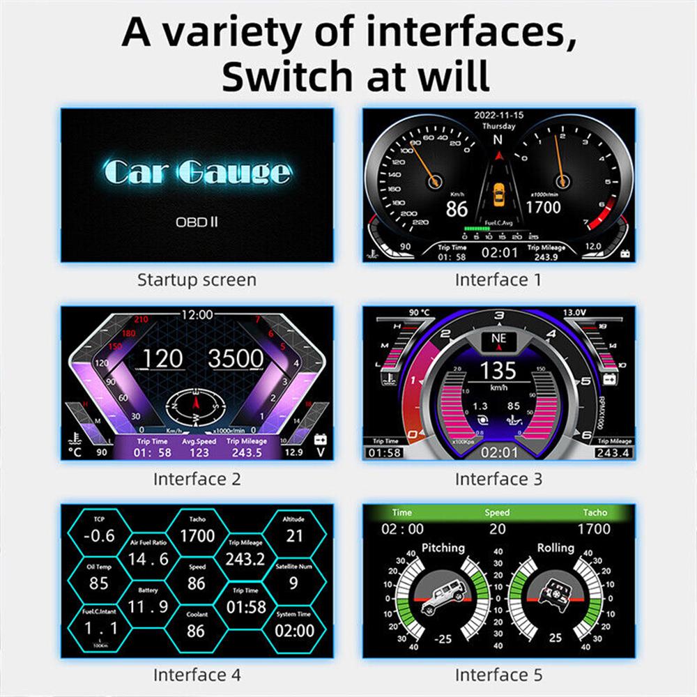 Multi-function HD Instrument F12 HUD OBD2 GPS Car Head Up Display Windshield Car Speedometer Security Alarm
