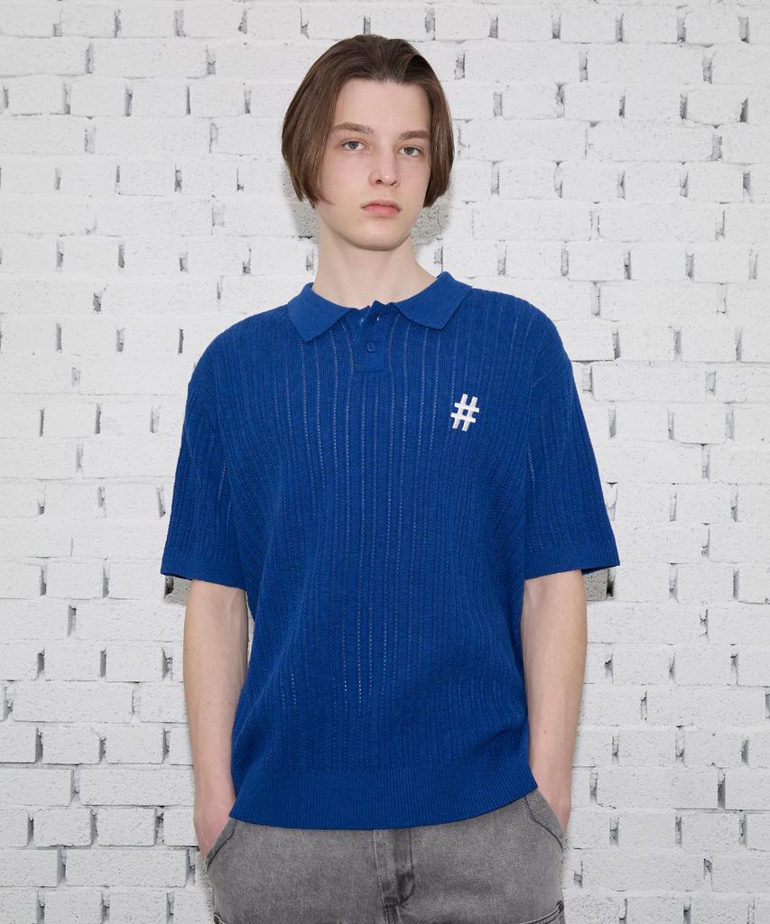 BEENTRILL Short Sleeve Cable Collar Comfort Fit Knit (Dark Blue)