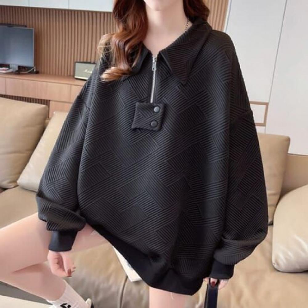 Navava Casual Ribbed Collar Long Sleeve Sweatshirt Nt2244