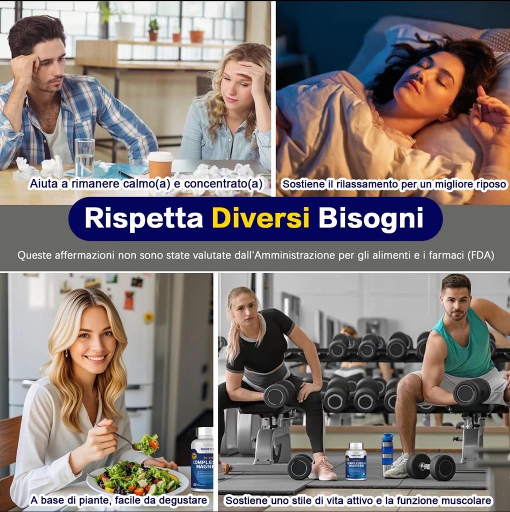 SWIYIE 10-in-1 Magnesium Complex 1000mg - Supplement with Glycinate Taurate, Vegan Capsules for Muscle, Heart, and Relaxation Support 120 capsules.