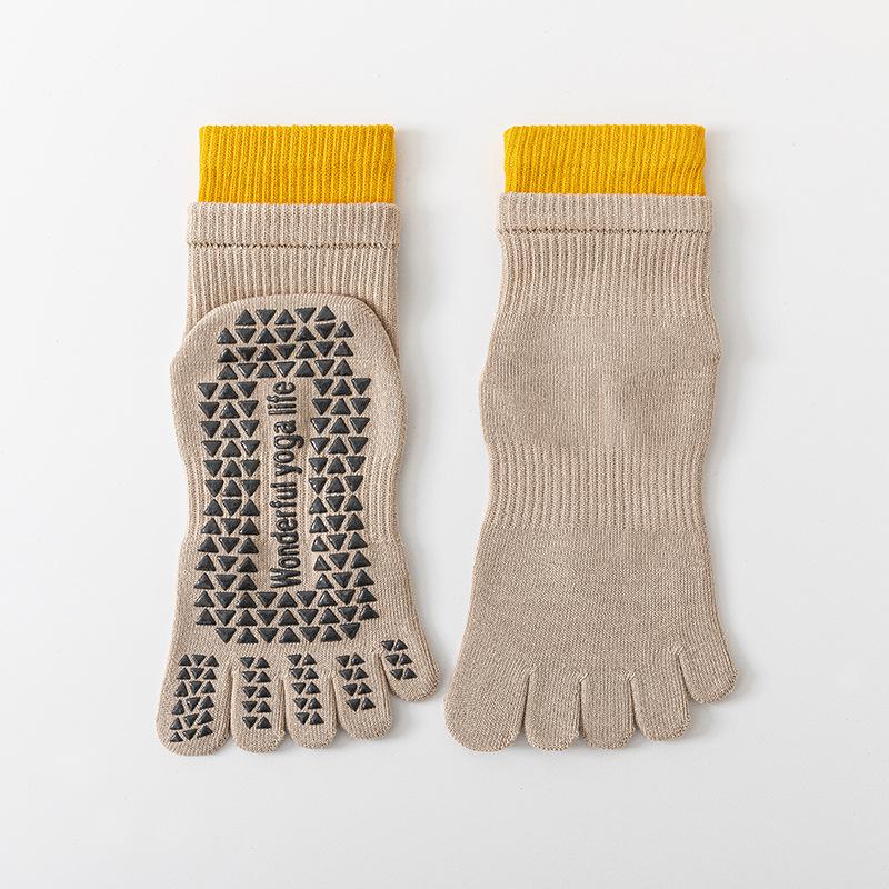 

Розовые носки для йоги, женские летние спортивные противоскользящие профессиональные носки с пятью пальцами для фитнес-зала, пилатеса, носки для пола, носки до середины икры 1 pair