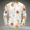 Men's Casual Knit Long Sleeve Neck T-Shirt with Fall Leaf Print