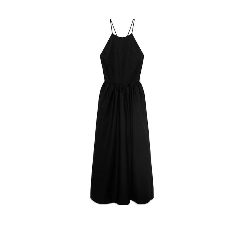 

Summer Clothing New Women s Clothing Vacation Style Cotton Cross Back Open Back Hanging Collar Long Dress 17001276 Black L