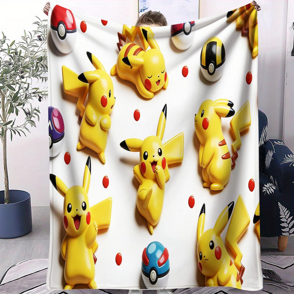 Cute Pikachu Emoji Collection AllPrint Flannel Blankets Cozy Warm Universal for Boys Girls for Home Camping Office Decoration