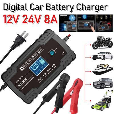FOXSUR 12V 24V 8A Automatisches Batterieladegerät 3-Stufen-Pulswiederherstellung Digitaler Batterieerhalter Für GEL AGM Nass Kalzium-Säure