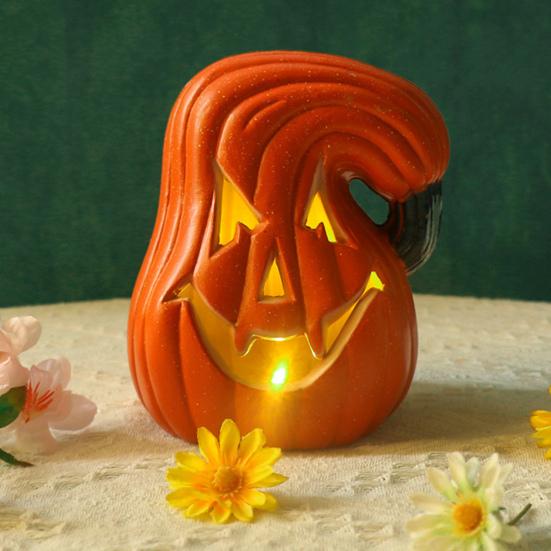 Halloween Pumpkin Lamp Spooky Light Up Pumpkin Figurine Glowing Decorative Pumpkin with LED Light for Haunted House Halloween Home Garden Decor