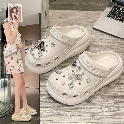New Summer Puff Hole Shoes Diamond Bear Women's Non-slip Thick-soled Heightening Beach Cool Slippers Outer Wear Women's