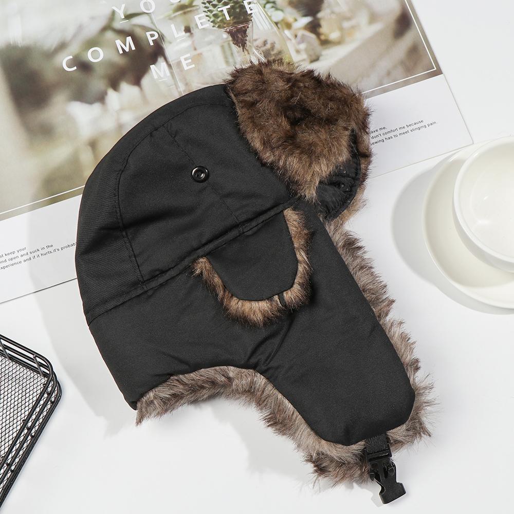 Unisex Men Women Russian Hat Trapper Bomber Warm Trooper Ear Flaps Winter Ski Hat Solid Fluffy Faux Fur Cap Headwear Bonnet