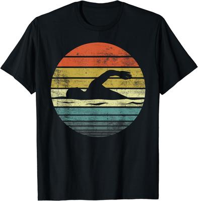 Vtipné dárky pro plavce Retro Vintage Západ slunce Trenér plavání Plavecké tričko Unisex styl Košile pro ženy Muže Oblečení Streetwear Y2k