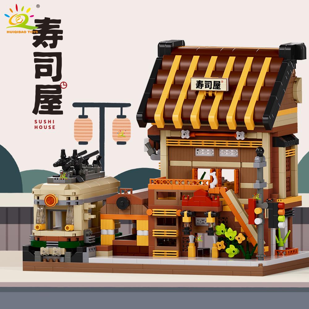MOC Japan Sushi Octopus Yaki Street Shop model Micro Building Block Model Mini Brick Toy for Children Desk Decor.