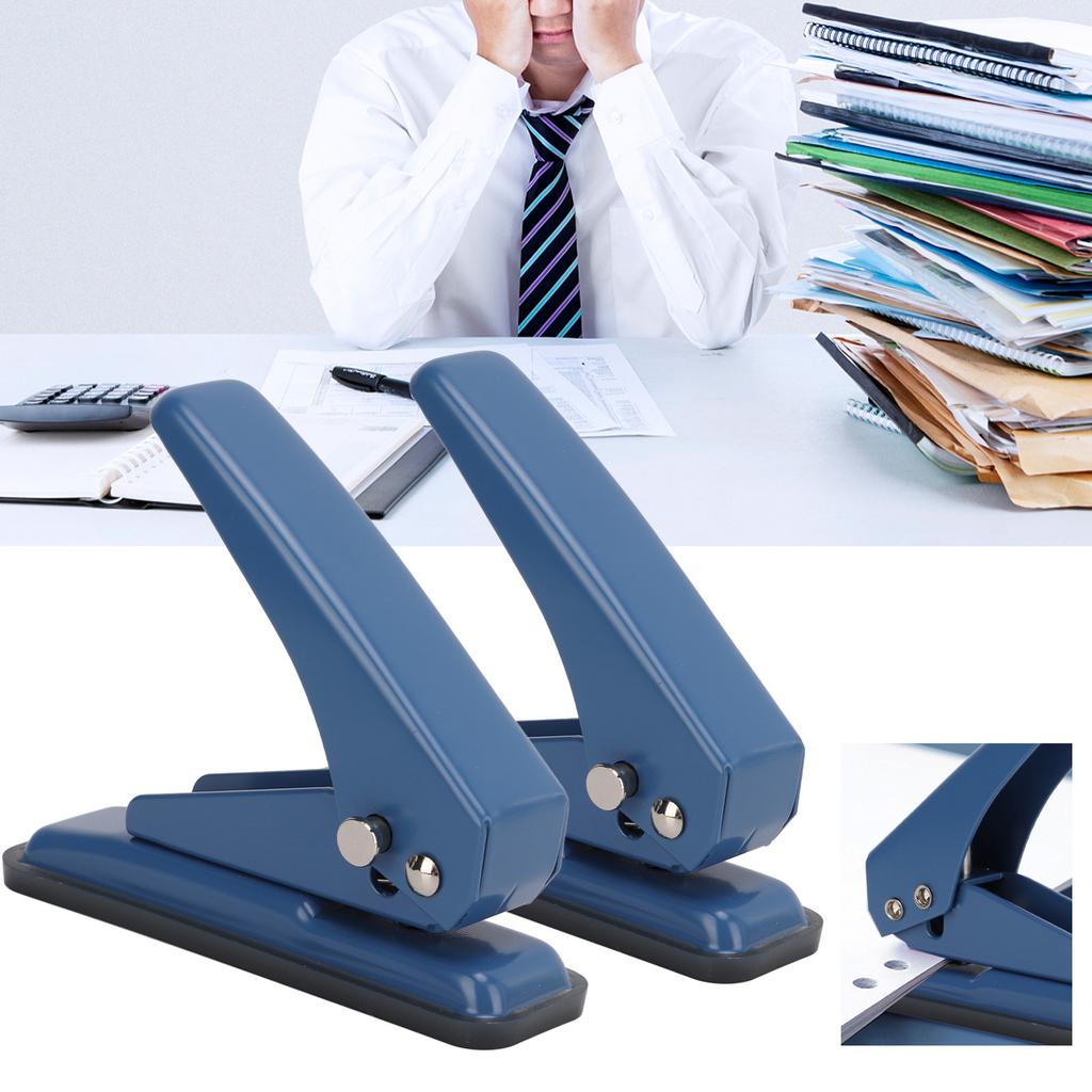 2pcs Hole Puncher Single Navy Blue Leverage Structure Punching Tool for Office Home School