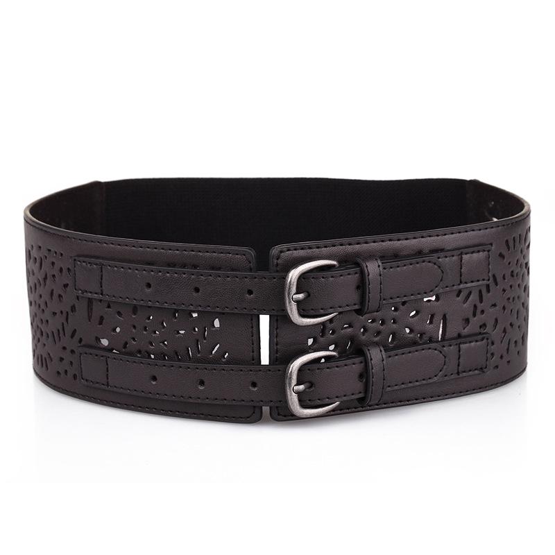 

Autumn/Winter Fashion Double Needle Buckle Coat with Elastic Waistband & Wide Belt for Women чёрный
