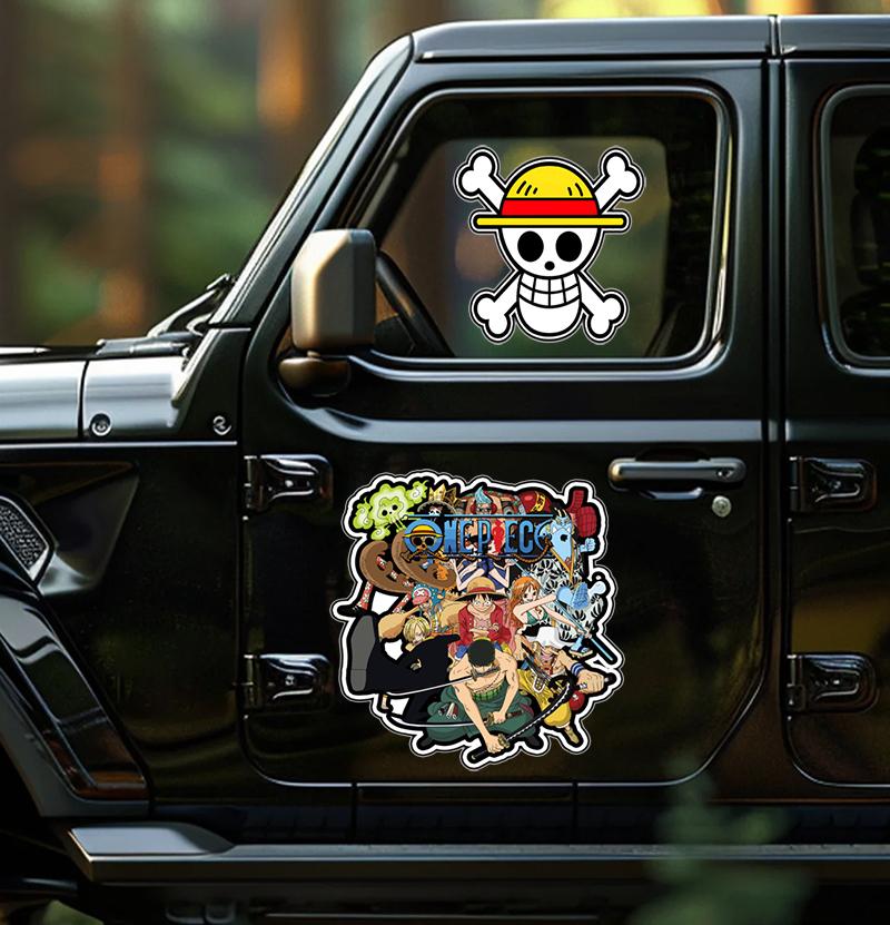Car Stickers Customizable Waterproof Easy Install No Residue Anime Pirate Theme Straw Hat Flag Vinyl for Car Laptop Multi Sizes