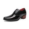 Men's British Style Height-Boosting Leather Dress Shoes - Pointed, Shiny, and Trendy for Weddings and Casual Wear.