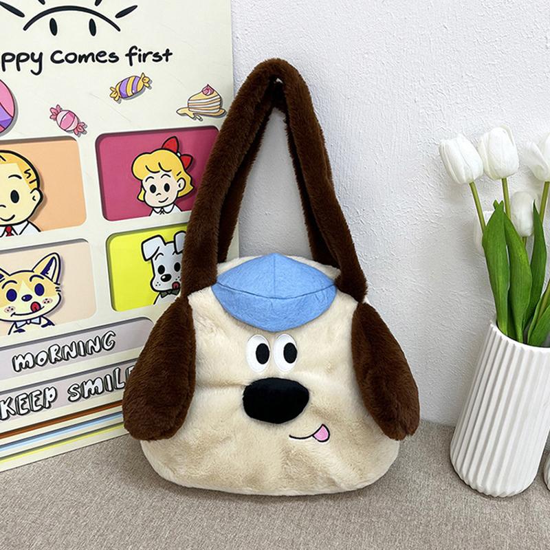 Cartoon  Headmaster Dog Handheld Underarm Bag Portable One-Shoulder Dual-Purpose Sweet Large-Capacity Plush Crossbody Bag