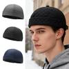 Casquette Docker à Carreaux Carrés Doublée Polaire Chapeau de Propriétaire Épais Chapeau sans Visière en Coton Broderie Coupole Chapeau Melon Garder au Chaud Chapeaux Hip Hop