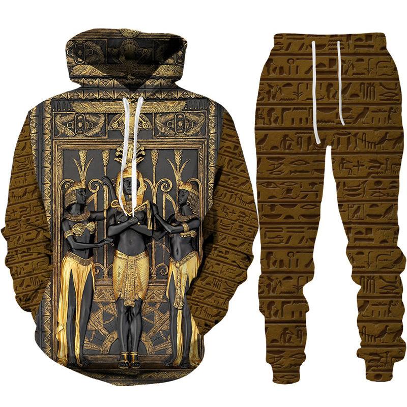 Ancient Egyptian Pharaoh 3D Print Hoodies Pants Sets Men's Sweatshirts Sweatpants Two Piece Suits Outdoor Tracksuit Man Clothing