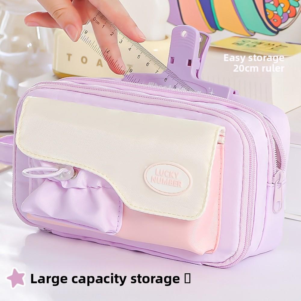 Multi-layered Stationery Storage Bag Large Capacity Pen Pencil Case Macaron Color Pencil Bag  Kids