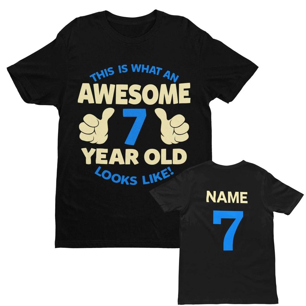 PERSONALISED Boys 7th Birthday T Shirt Awesome 7 Year Old NAME AND AGE ON BACK