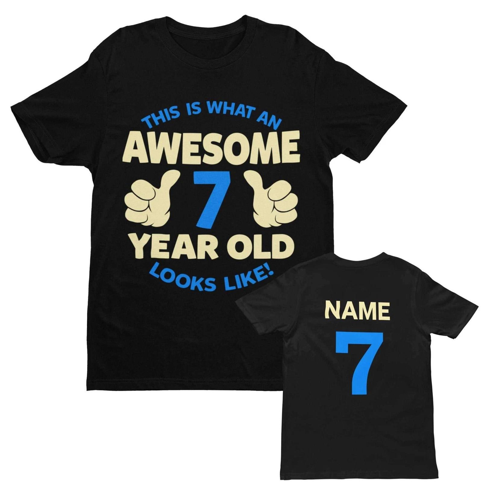 PERSONALISED Boys 7th Birthday T Shirt Awesome 7 Year Old NAME AND AGE ON BACK XL