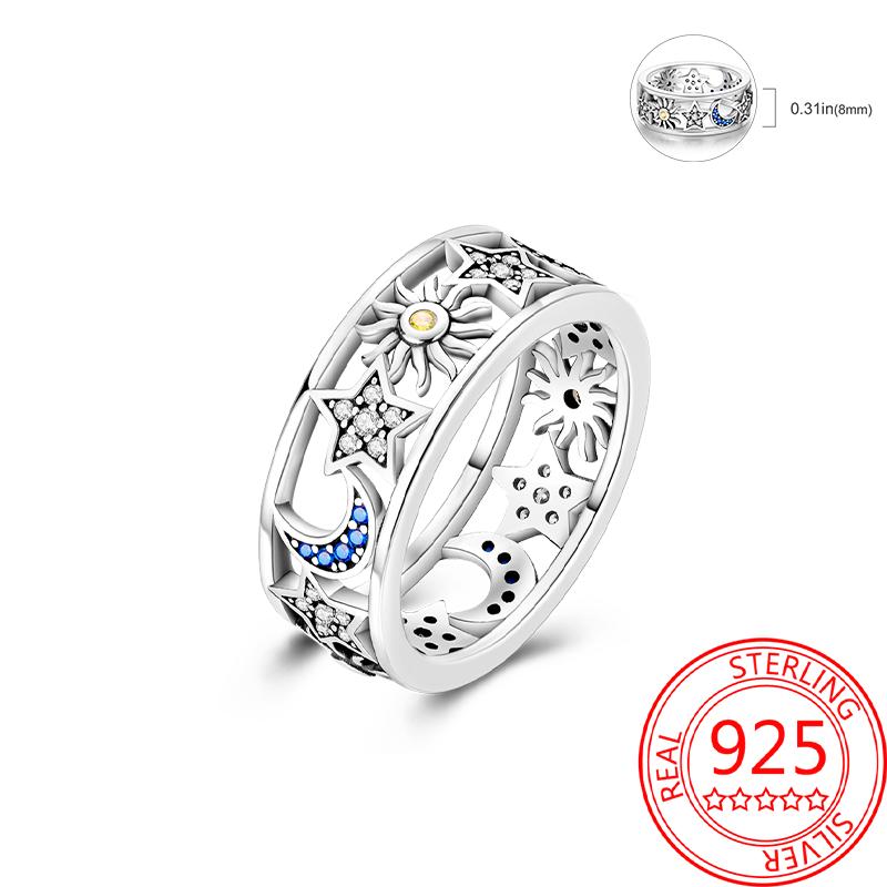 925 Silver Beautiful Stars and Moon Shining Sun Geometry Infinite Combination Ring Boutique Matching Gifts