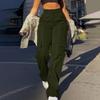 Streetwear Basic Buckle Cargo Pants Women Trousers Solid Straight Leg Big Pockets Baggy Sweatpants Chic