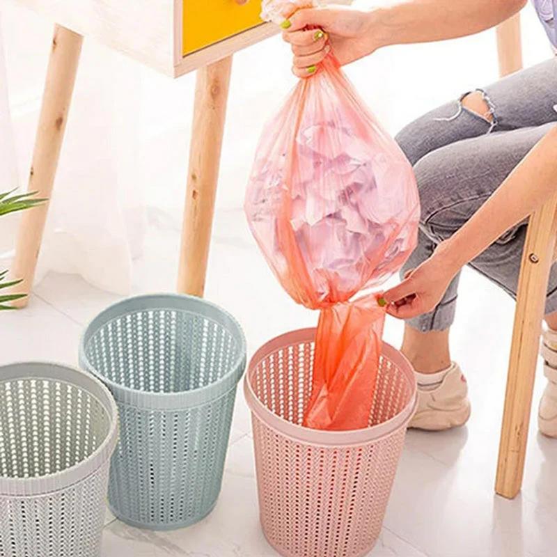 Automatic Change Bag Trash Can Round Garbage Can Automatic Bag Change Bag Rattan Waste Bin Trash Basket Keep Hands Clean