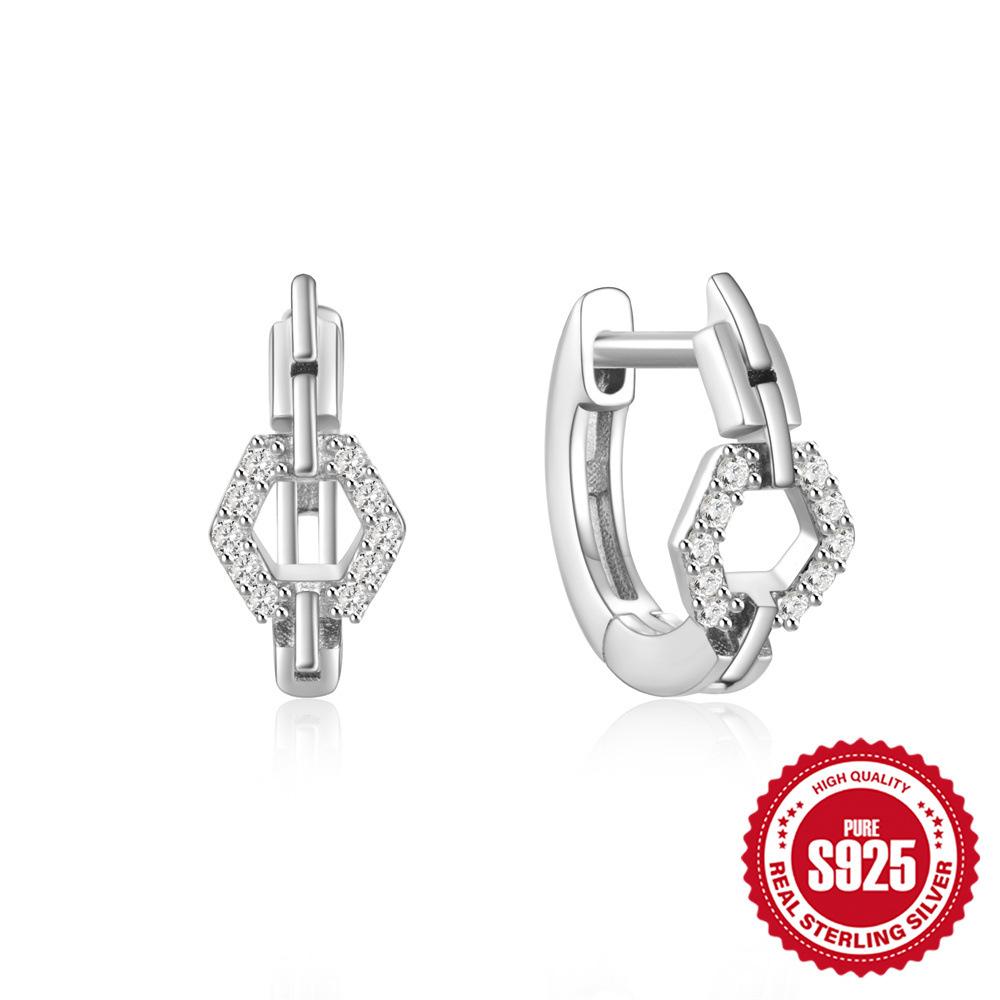 S925 Sterling Silver Personality Diamond Set Love Chain Glossy Luxury Earrings Ear Buckles Earrings Huggie Hoops