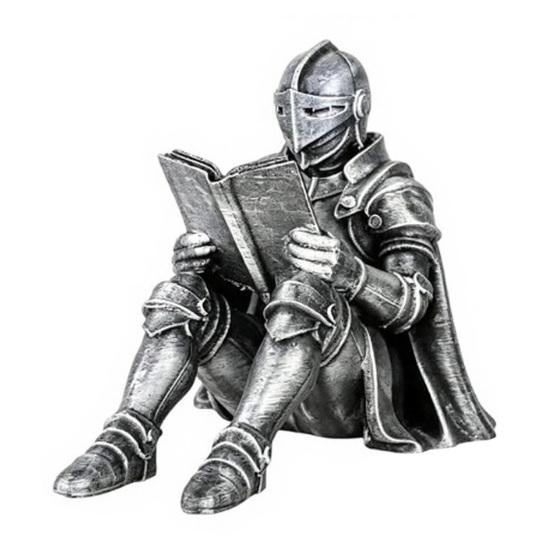 Medieval History Collectible Knight Book Nook Statue, 3D Printed Armored Reading Bookend Figurine, Sophisticated Shelf Decor Retro Gothic Bookshelf