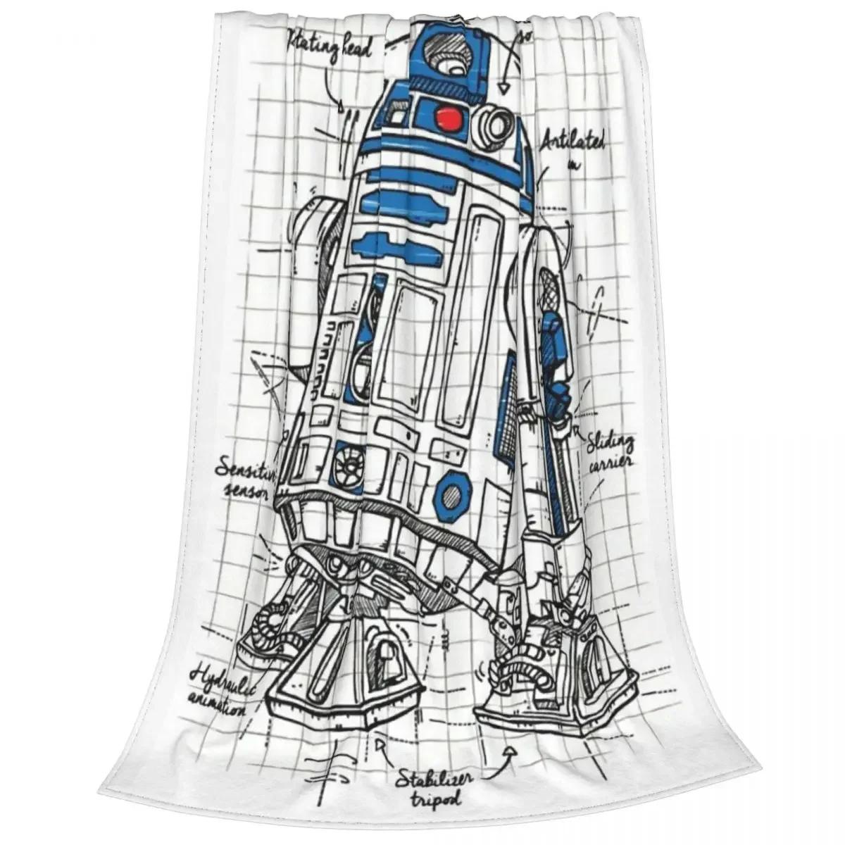 

Распечатанный план R2D2 Забавные пледы Harajuku Бархатные летние теплые пледы для кроватей, покрывала для улицы 30x40in