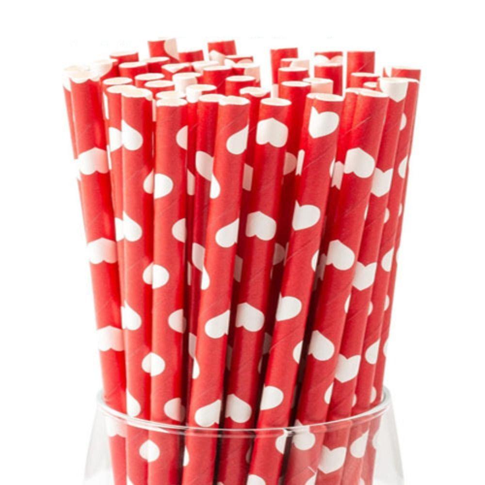 100pcs 3 Colors Disposable Paper Straw Multipurpose Heart Print Beverage Straw Environment Protection Paper Pipette Cafe