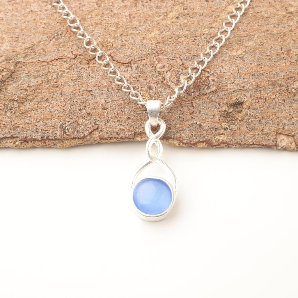 Dark Blue Cat's Eye Gemstone Pendant, 925 Solid Sterling Silver Jewelry, Handmade Designer Pendant Gift For Sister