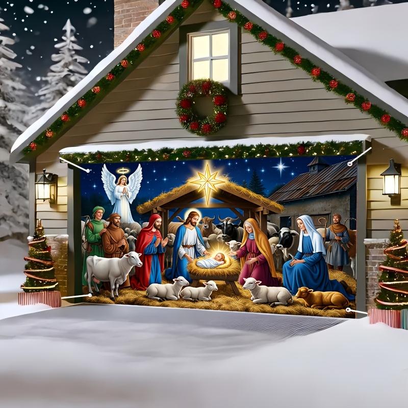 2D banner 1 piece - Holiday Christmas garage banner - Vibrant Christmas scene, shepherdszyc