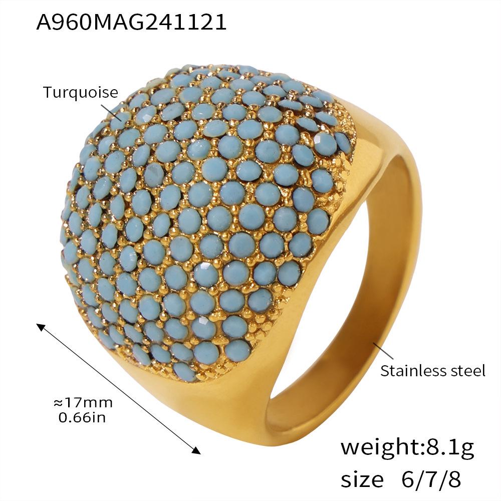 Qiong Yao 18K Gold-Plated Zirconia Hand-Inlaid Stainless Steel Ring Size 6