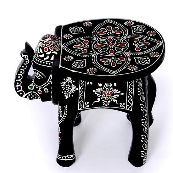 Tabouret Éléphant en Bois Support Table Pooja Support Planteur Décor Salon Chambre