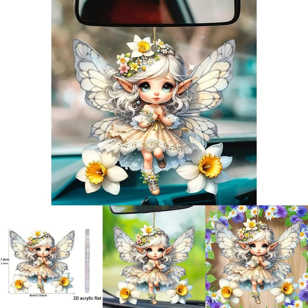 Playful Acrylic Fairy Car Decor Bright Green Cartoon Inspired Hanging Ornament