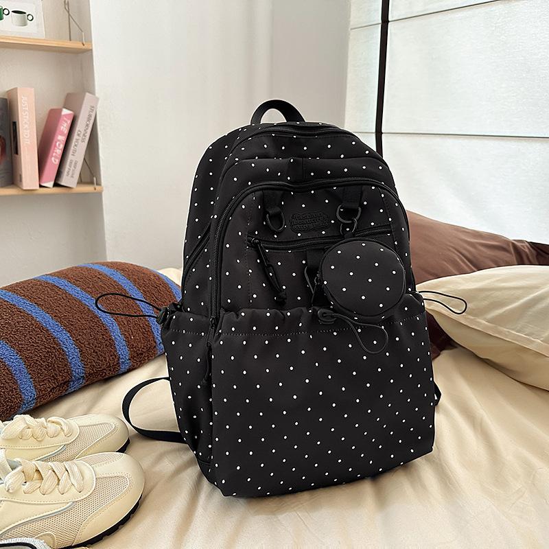 College Style Schoolbag Female College Student Korean Version Polka Dot Backpack Female Large Capacity Class Schoolbag Cute Girl Backpack