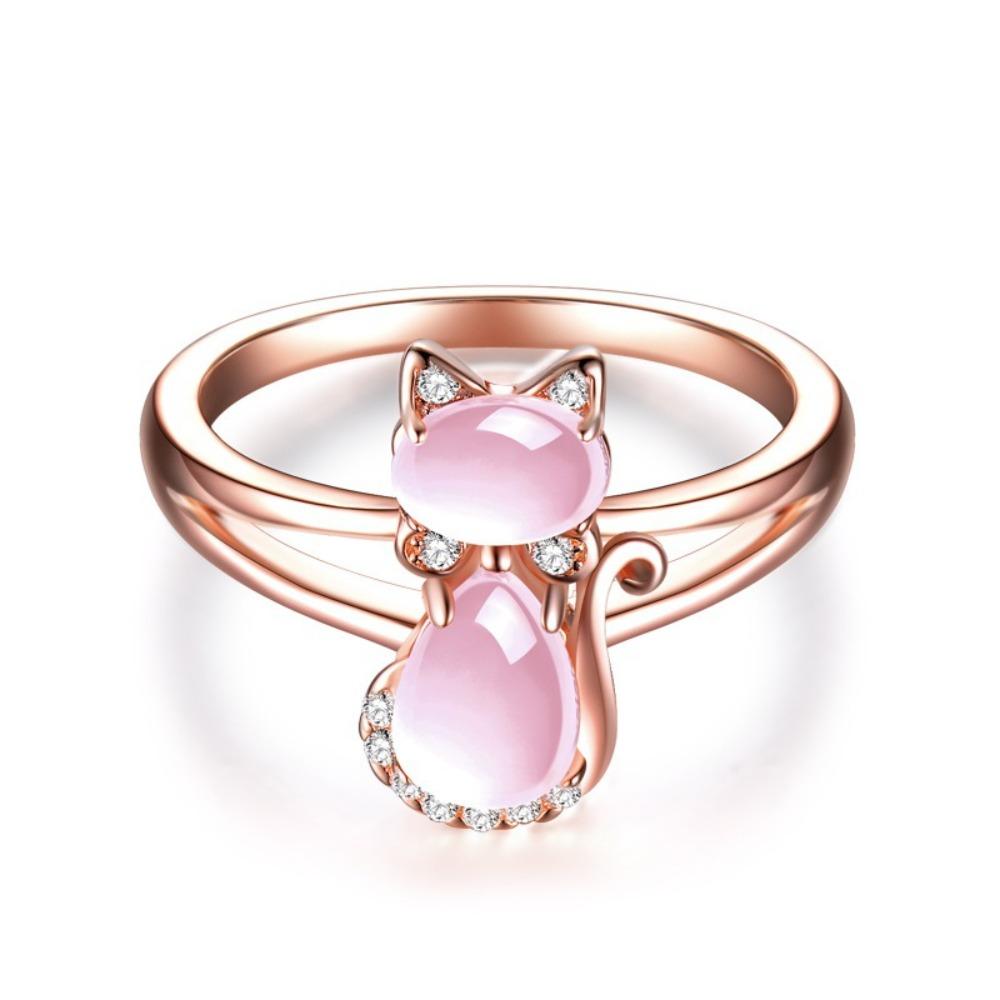 

Rose Gold Plated Synthetic Pink Cat Ring with Crystal Rhinestones for Women Elegant Fashion Jewelry no. 6