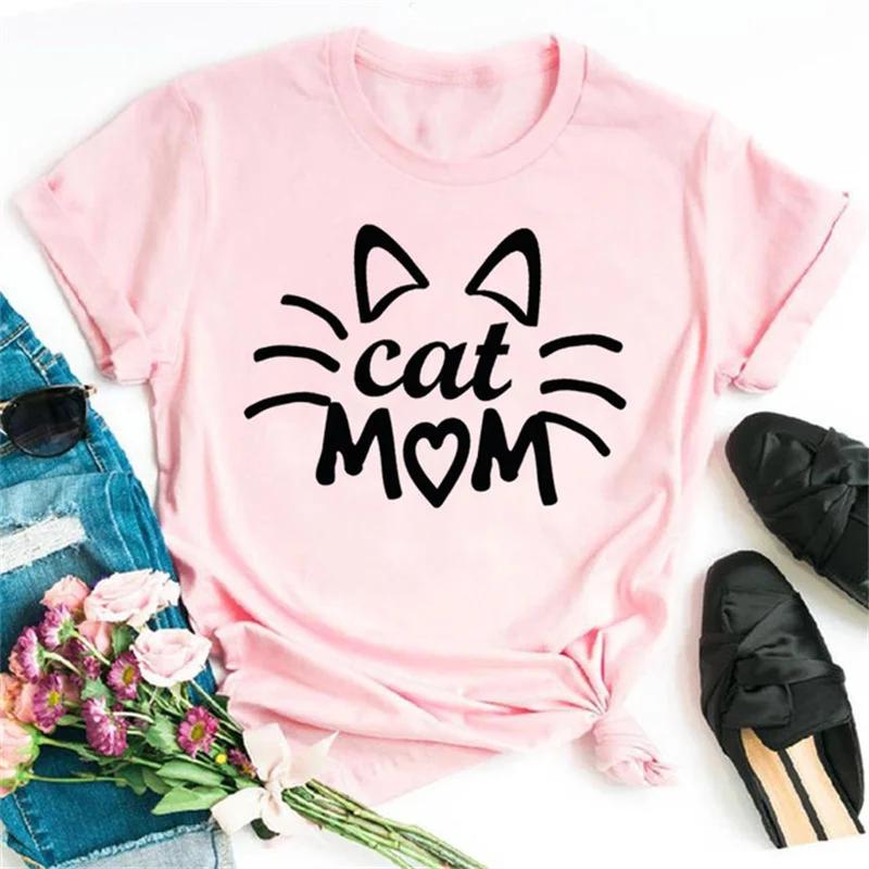 Maycaur Cute Paw Women T Shirt Fashion Cat MOM Printed Woman Tops Harajuku Punk O-neck Top Tee Black Shirt T Female T-shirt