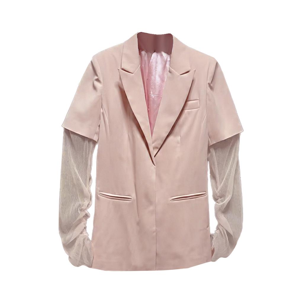 

Elegant Women s Spring 2026 Mesh Splice Long Sleeve Suit Jacket XL світло-рожевий колір