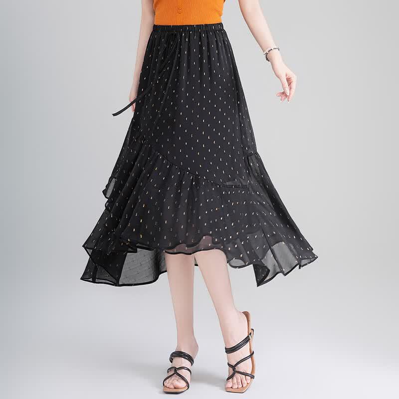 Summer Shimmer High-Waist Ruffle Midi Skirt L чёрный
