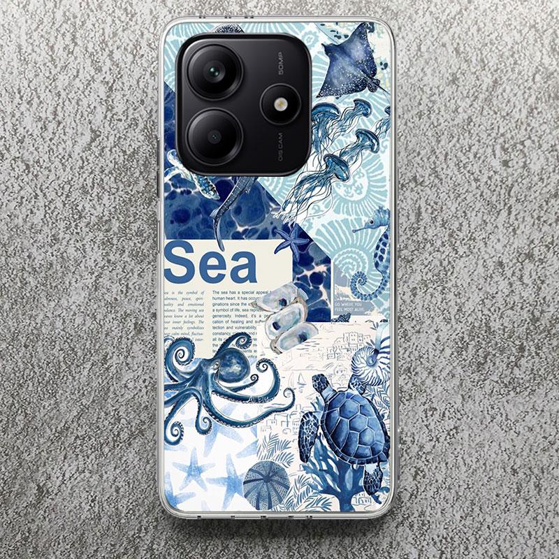 Ocean Starfish Sea Turtle Shark Phone Case For Xiaomi Redmi Note 14 14S 13 12S 12 10 10S 11 Pro Plus 11S 11E 11T 9 9S Soft Silic